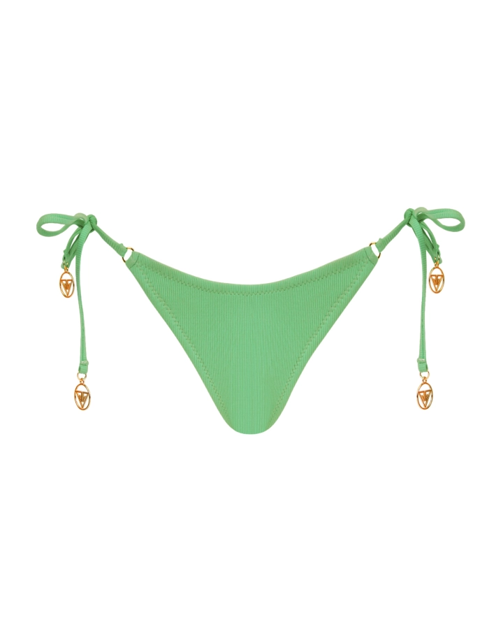 Green Striped Side Tie Thong Low Rise Bikini Bottom S Vivien Vance